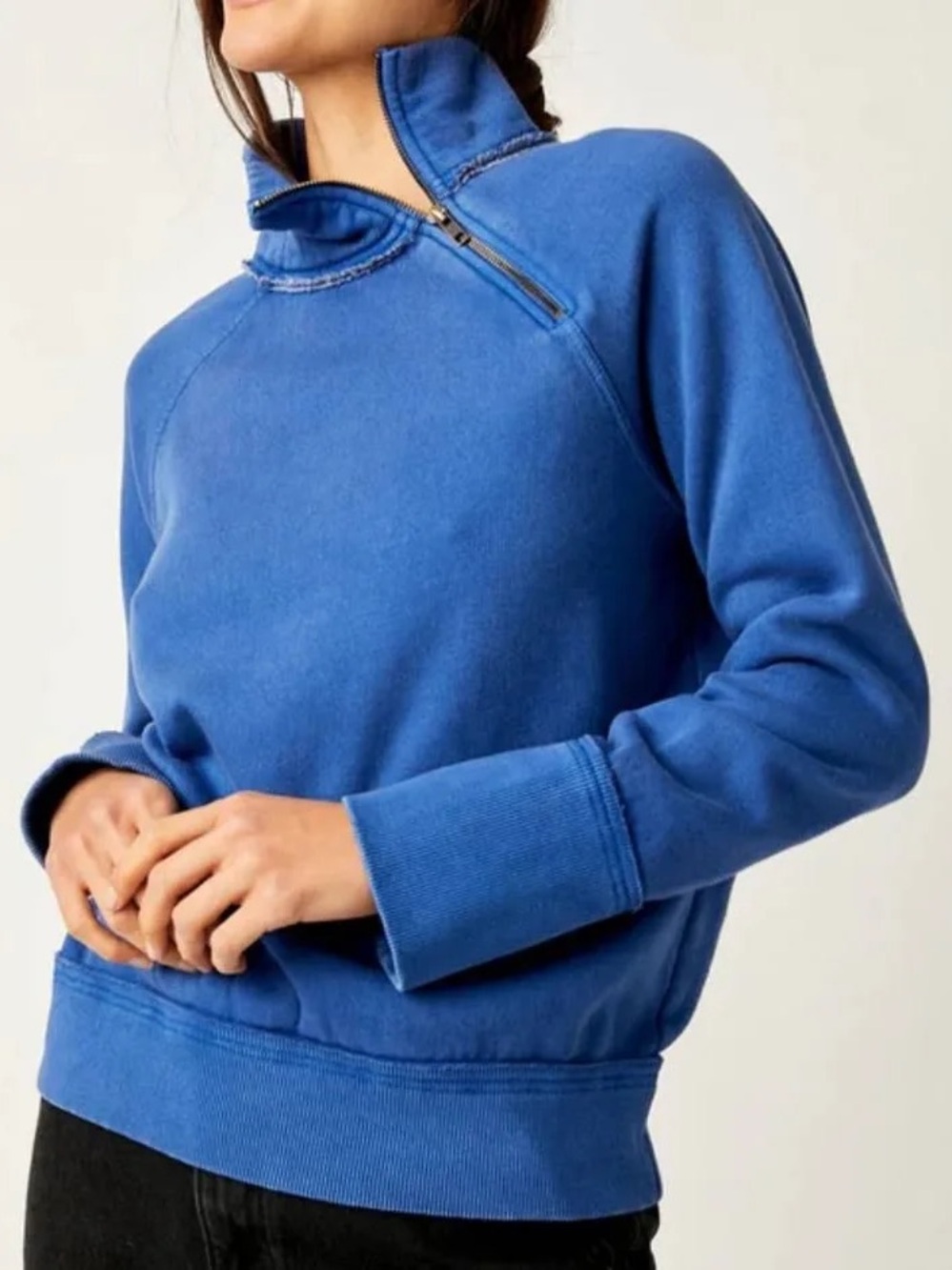 Free People Royal Blue Mock Collar Sweatshirt